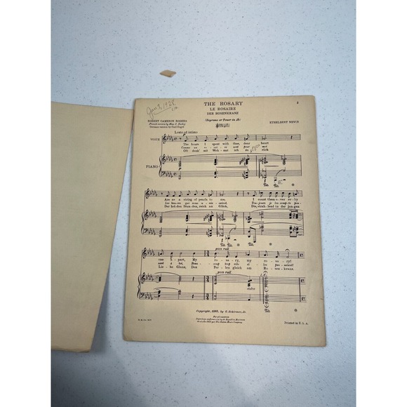 Vintage The Rosary By Ethelbert Nevin Words by Robert Cameron Sheet Music - Picture 2 of 3